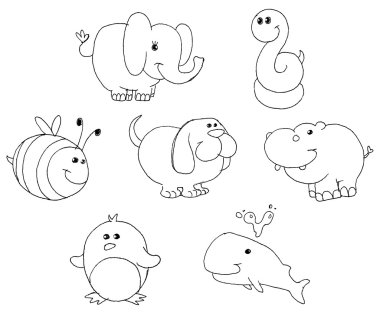 Outlined animal doodles clipart