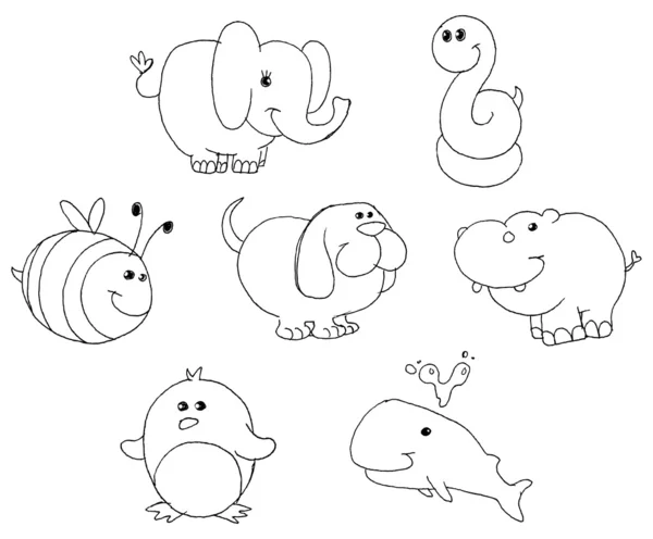 Outlined animal doodles — Stock Vector