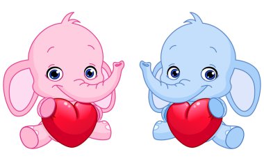 Baby elephants holding hearts clipart