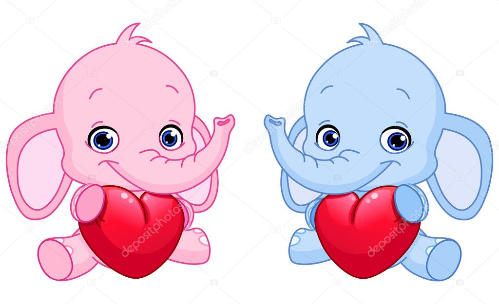 Baby elephants holding hearts