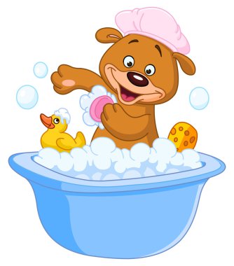 Teddy bear taking a bath clipart