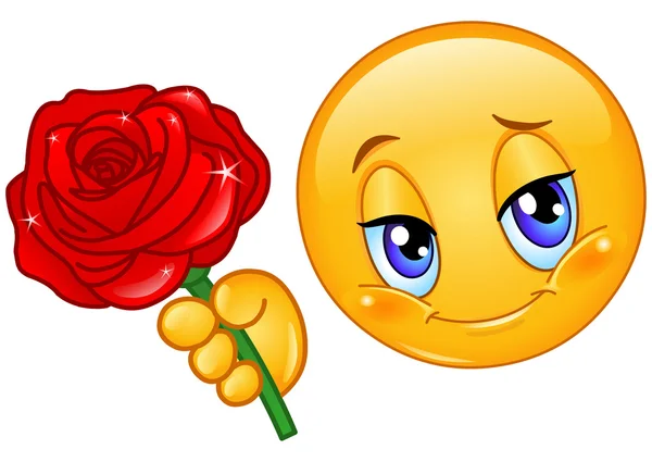 Emoticône avec rose — Image vectorielle