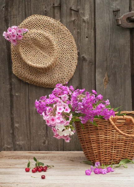 Hat and basket — Stock Photo, Image