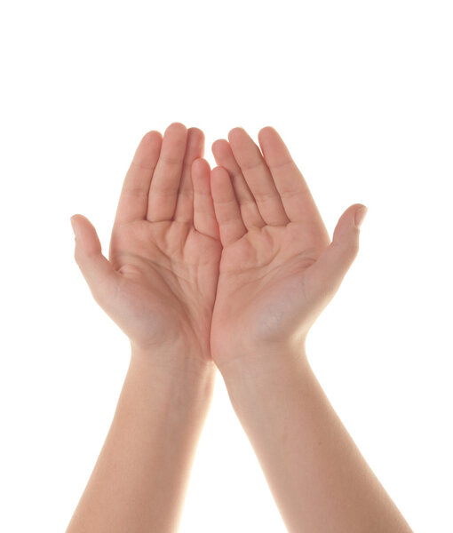 Hands on white background