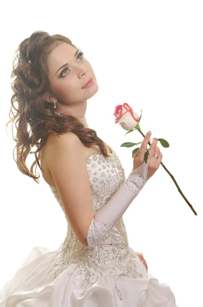 Hermosa novia con rosa — Foto de Stock