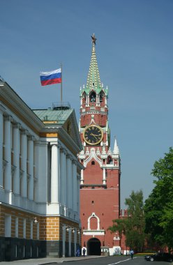 Kremlin tower with russian flag clipart
