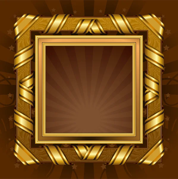 Gold vintage square frame with ribbon — Stock Vector