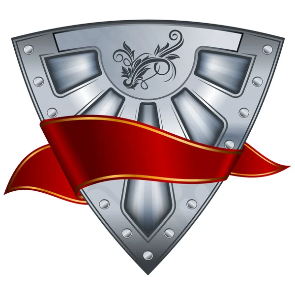 Escudo de aço com fita vermelha — Vetor de Stock