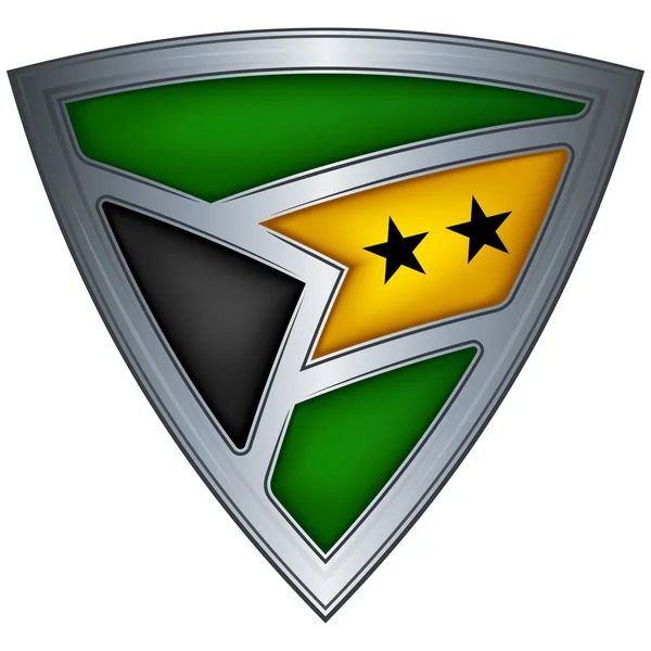 Escudo de aço com bandeira São Tomé e Príncipe — Vetor de Stock