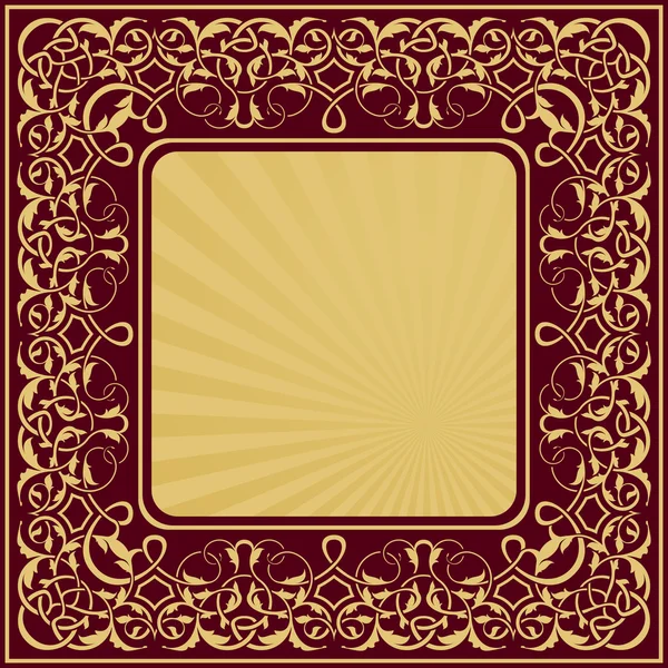 黄金矩形框架用花卉装饰边框 — 图库矢量图片