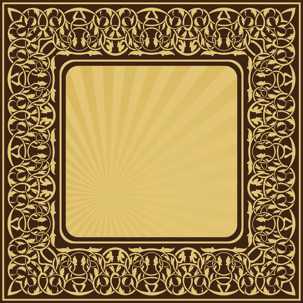 花の装飾的な境界線を持つ長方形ゴールド フレーム — ストックベクタ