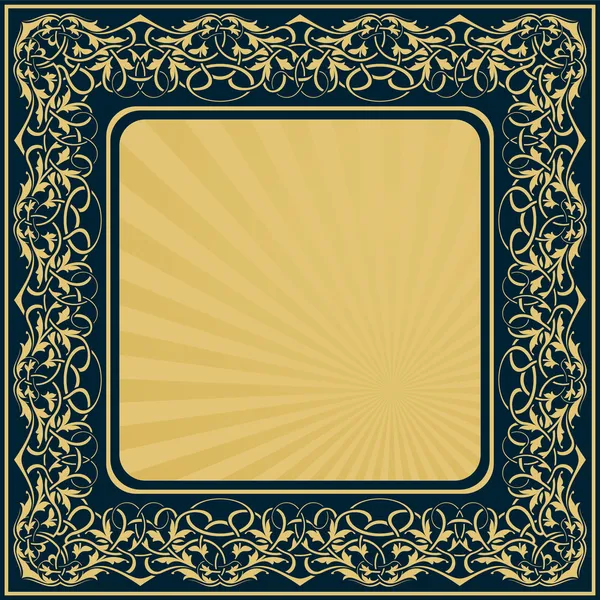 Rektangel guld ram med blommig prydnads gränsen — Stock vektor