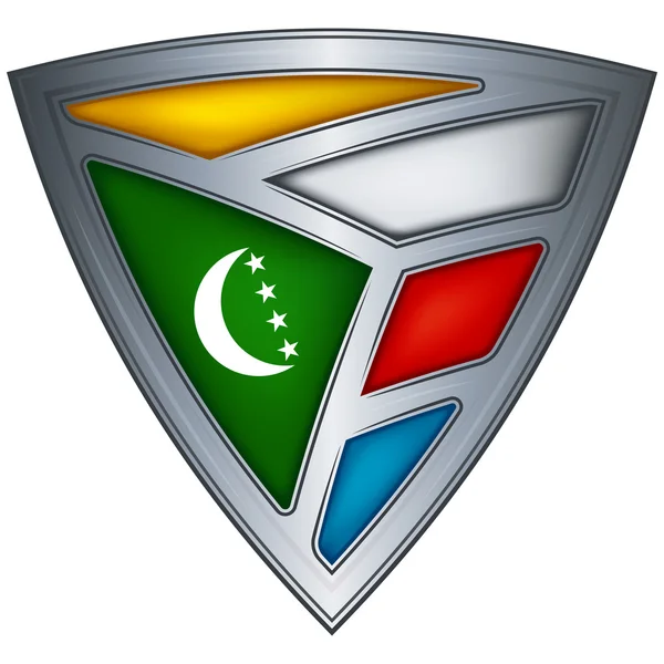 Steel shield with flag Comoros — Stock Vector
