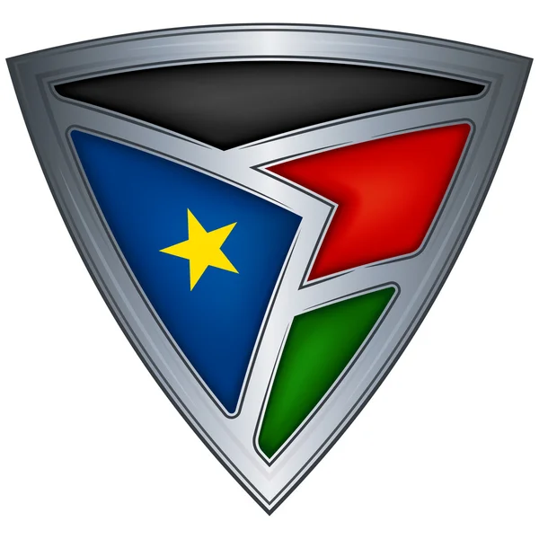 南スーダンの旗と鋼の盾 — ストックベクタ