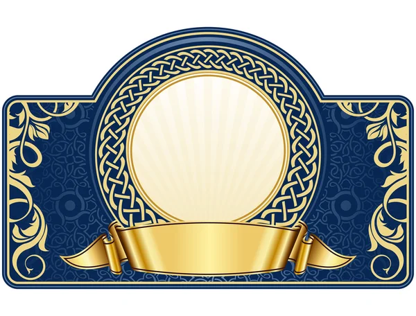 Étiquette avec cadre circulaire et ruban d'or — Image vectorielle