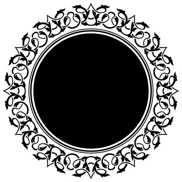 Cadre rond noir avec bordure florale — Image vectorielle