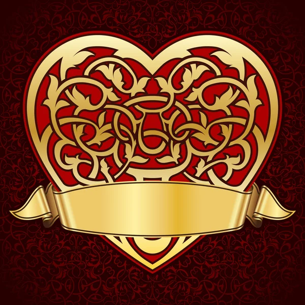 Декоративное сердце с золотой лентой — стоковый вектор