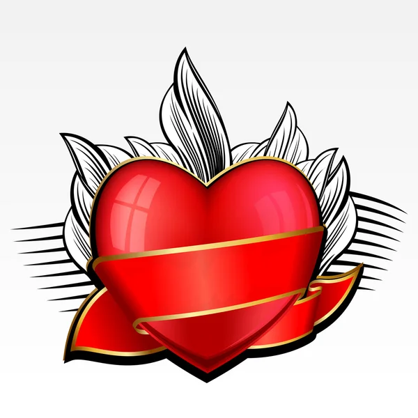 Walentynki dzień serca z czerwoną wstążką — Wektor stockowy