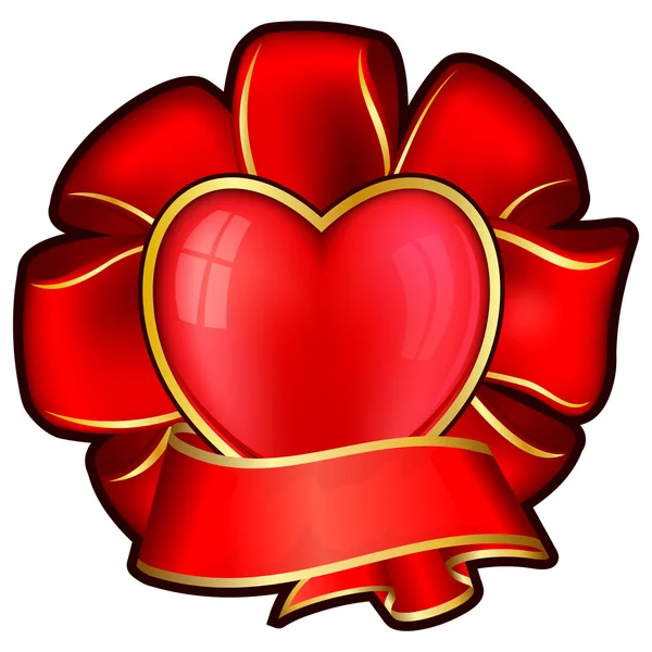 Arco rojo con corazón y cinta para el día de San Valentín — Vector de stock