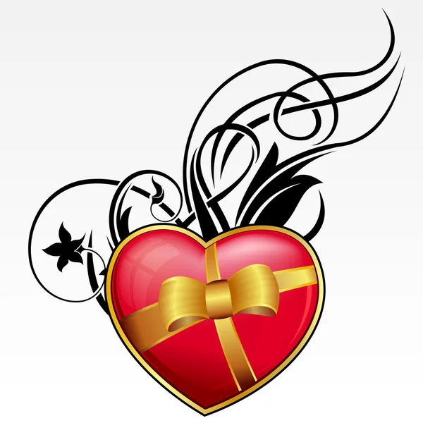 Červené srdce s lukem a pás karet pro den svatého Valentýna — Stockový vektor