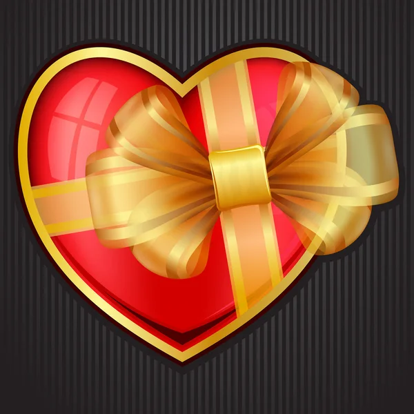 Valentine`s Day heart with transparent gold bow — Stock Vector