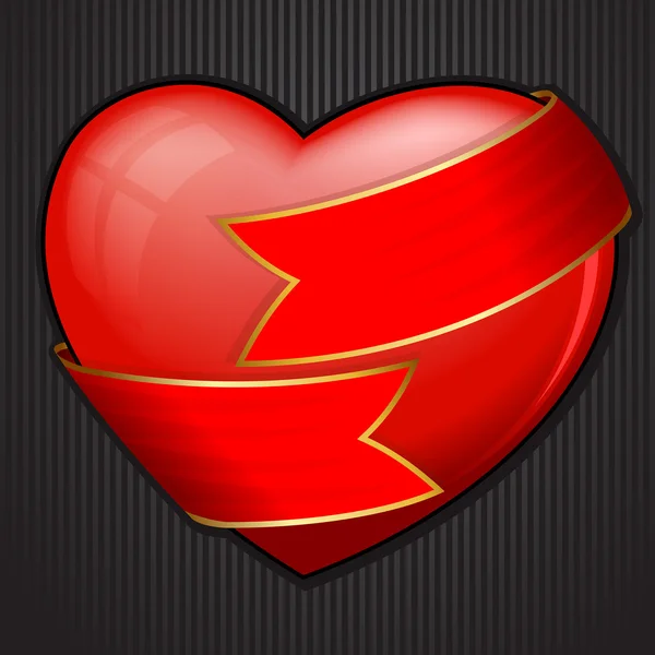 Sevgililer günü kalp kırmızı kurdele içinde sarılmış — Stok Vektör