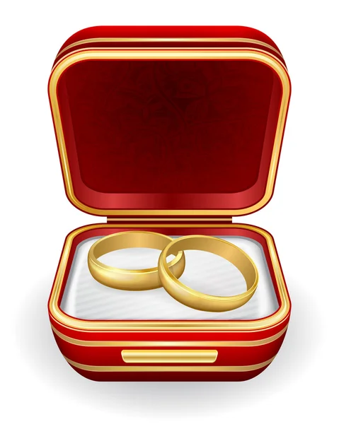 Золотые кольца в красной коробке — стоковый вектор