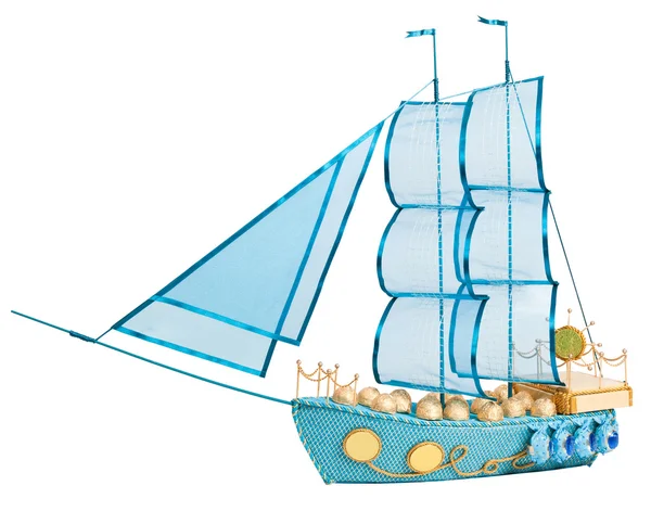 Gift in form layout sailing ship decorated with candy — Stock Photo, Image
