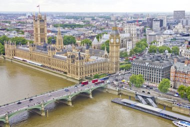 Aerial view of the Big Ben, the Parliament and the Thames river clipart