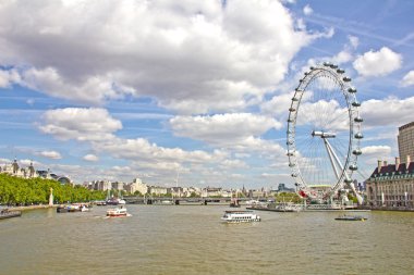 London Eye and the Thames river clipart