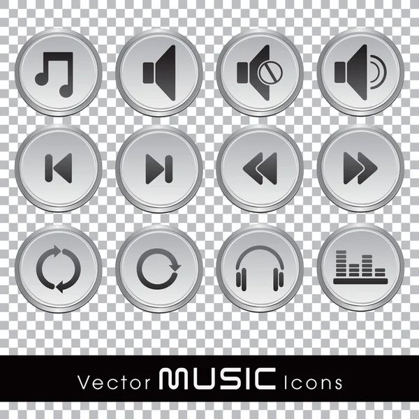 Vector muziek glanzend web pictogrammen in transparante achtergrond. — Stockvector