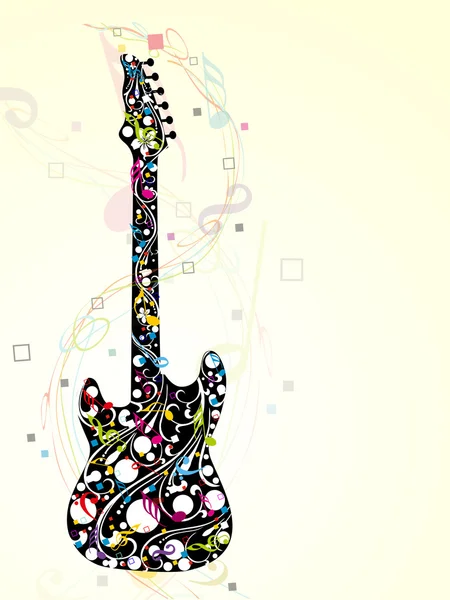 Guitare abstraite colorée avec notes musicales . — Image vectorielle