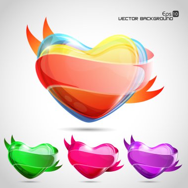 Vector glossy heart set in orange,green blue and pink eps10. clipart