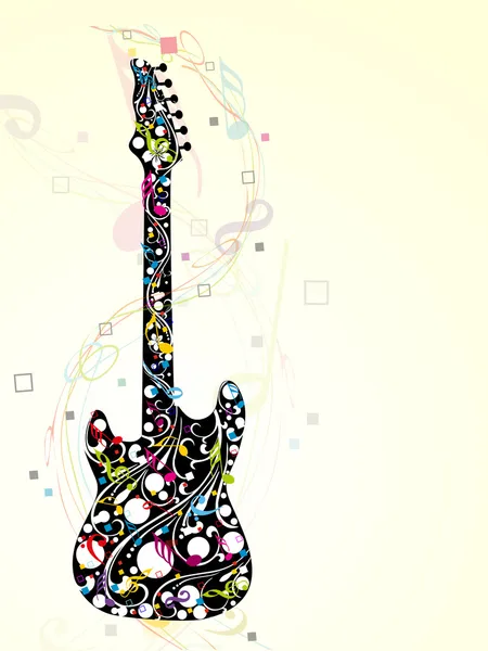 Abstract colorful guitar with musical notes. — Stock Vector