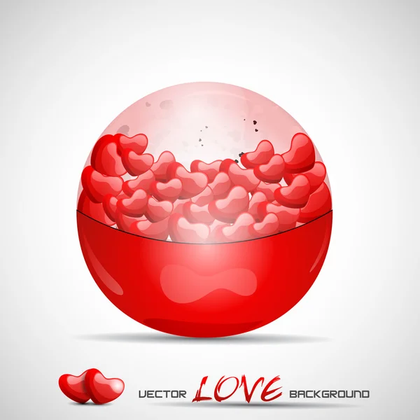 Vektor illustration röda cristal bal fylld med hjärtan. — Stock vektor