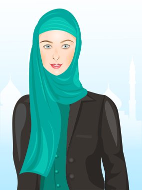 Portrait of muslim beautiful girl in hijab, clipart