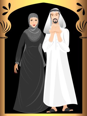 Beautiful muslim arabic couple in full pose clipart