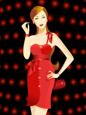 Vector illustration of a beautiful woman in red dress. clipart