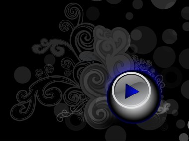 stylish and shiney music play icon on dark background with flora clipart