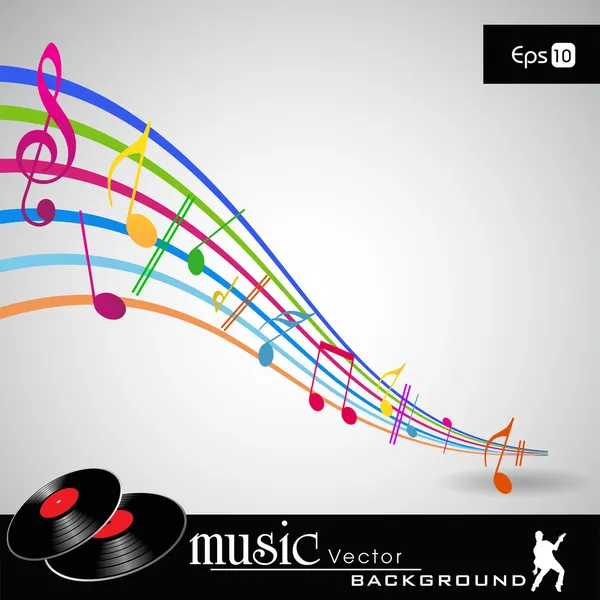 Note and sound waves. Musical colorful wave line of music notes background. EPS 10, vector illustration. — Stock Vector