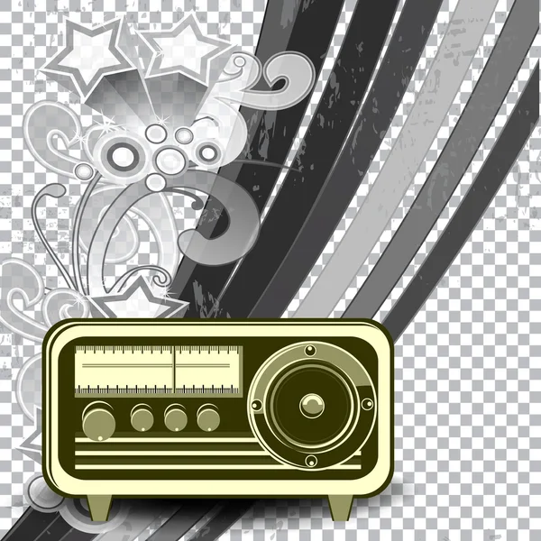 A retro styled radio on transparent like background with abstrac — Stock Vector