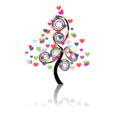 Vector illustration of a love tree on isolated white background. clipart