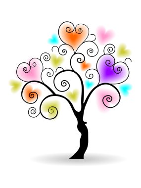 Vector illustration of a love tree on isolated white background. clipart