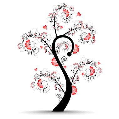 Vector illustration of a love tree on isolated white background. clipart