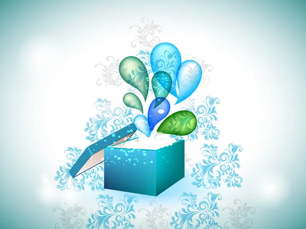 Blue gift box with exploding swirls. — Stock Vector