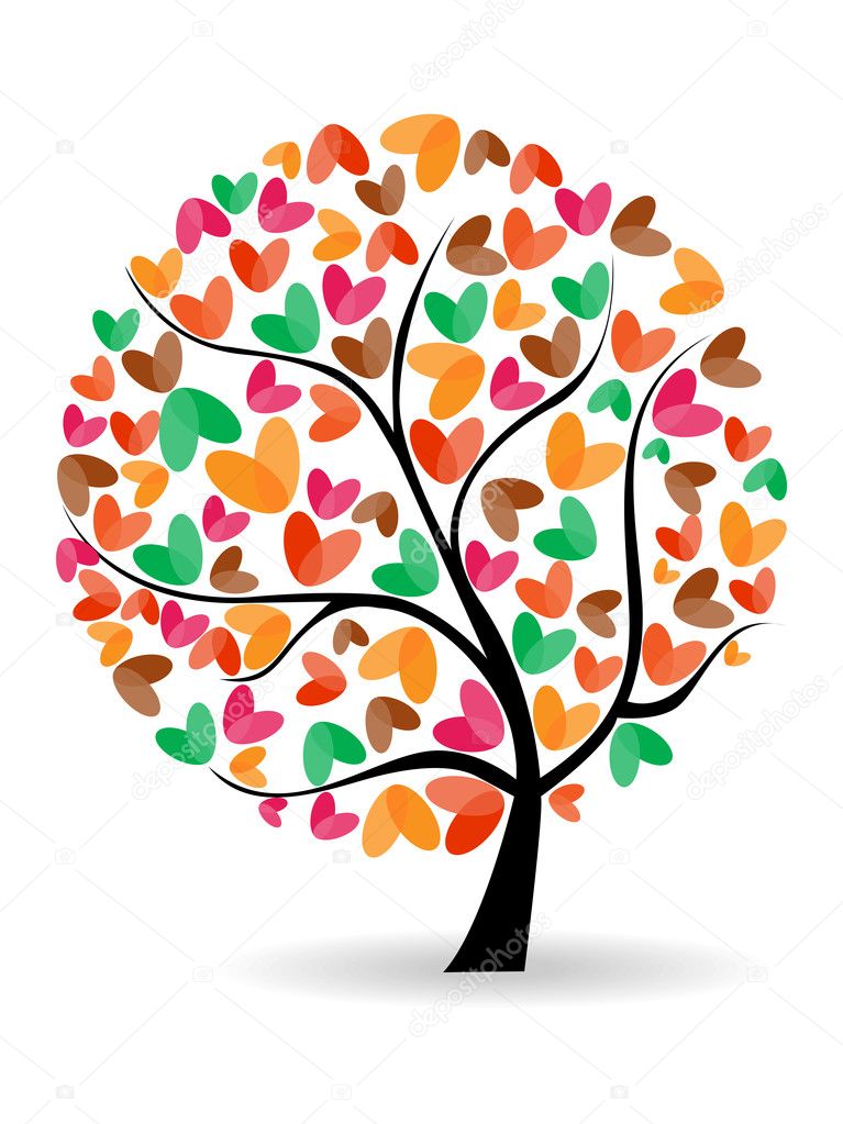 Vector illustration of a love tree on isolated white background.