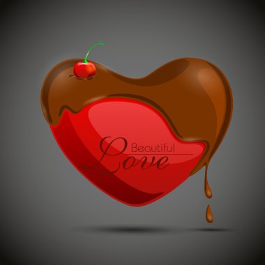 Vector heart half covered with chocolate and cherry half dipped clipart