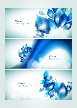 Abstract water headers with splash and glitter effects. clipart