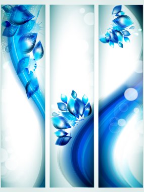 Abstract water banners with splash and glitter effects. clipart