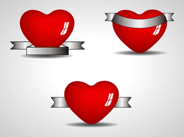 Tres elementos aislados del corazón con forma difrente de cintas. Vec — Vector de stock